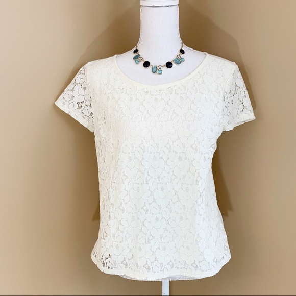 Ella Moss Tops - ELLA MOSS Lace Top Lined Ivory Crochet Keyhole Med